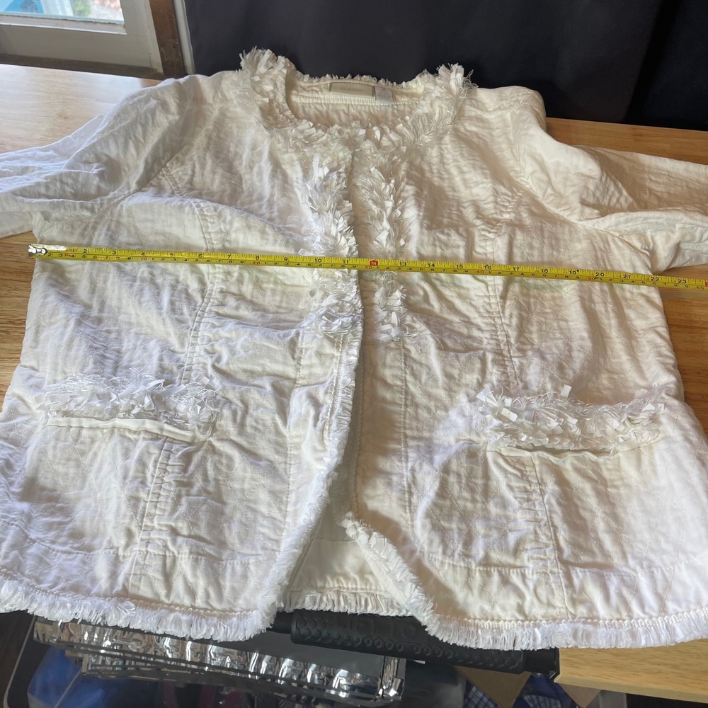 Chicos Womens White Quilted Open Front Jacket Ribbon Fringe Trim Size 3 XL - Picture 5 of 7